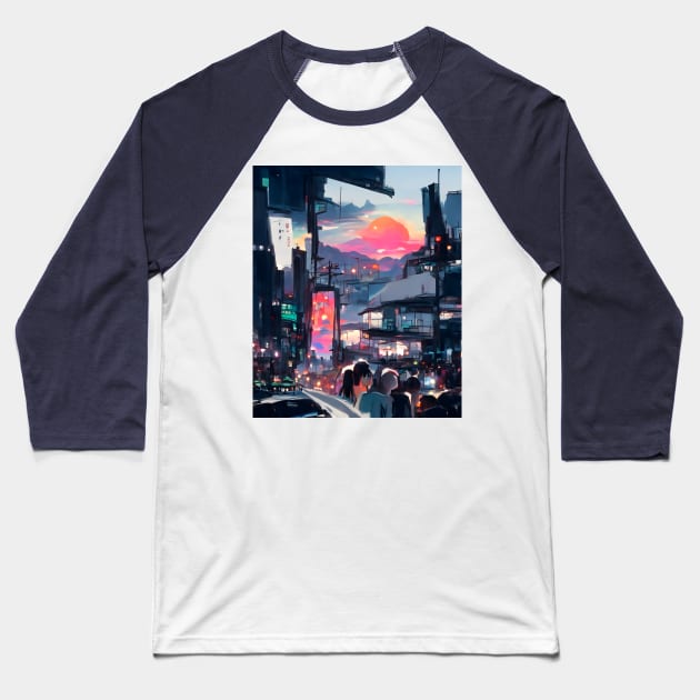 Dreamy Sunset Atmosphere City Night Life Baseball T-Shirt by DaysuCollege